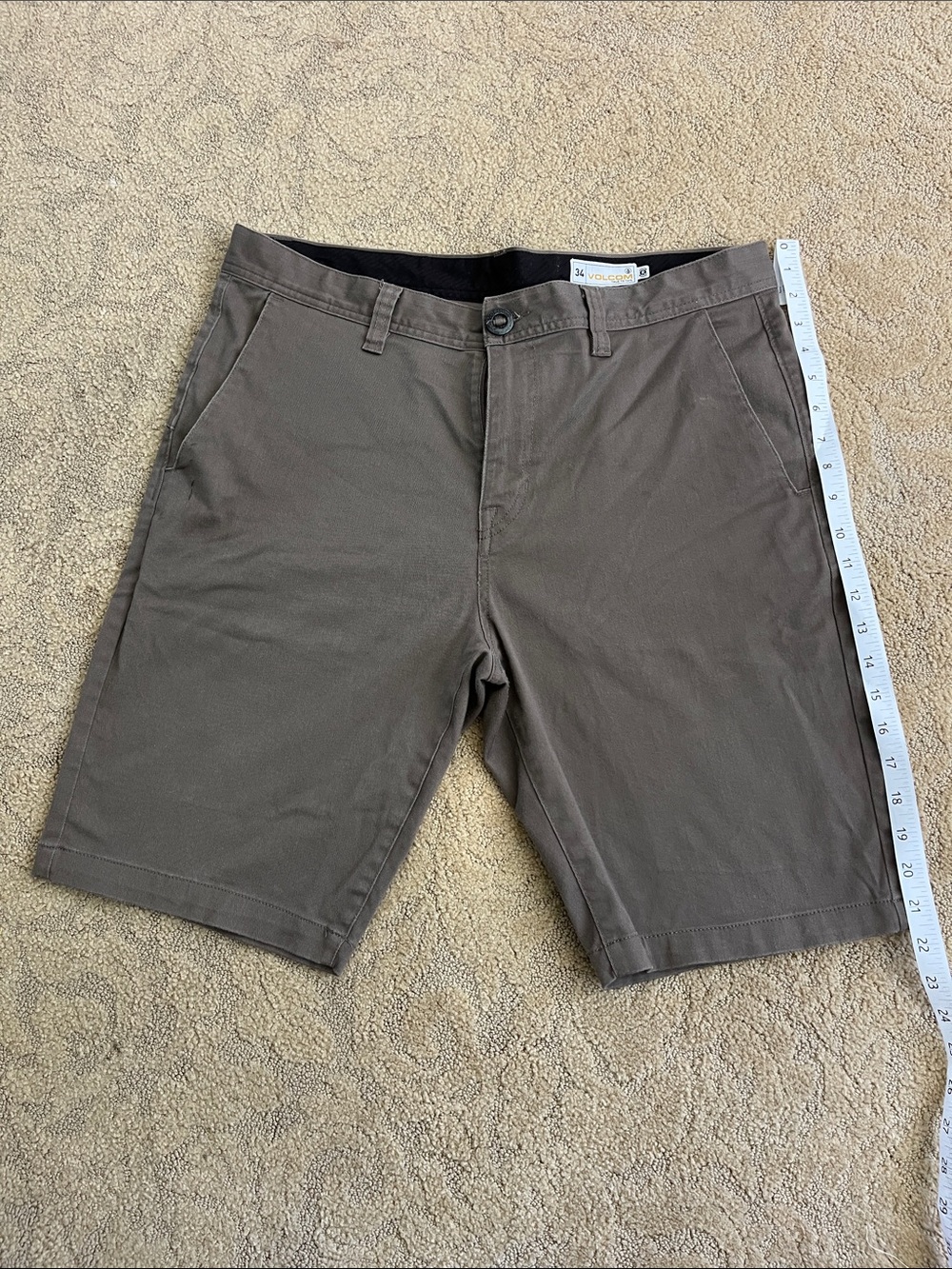 Volcom Men's Olive-Taupe Flat Front Shorts
